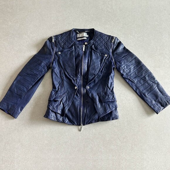 Karen Millen Quilted Panel Leather Jacket ASO Clary Fray ALT Color - Picture 4 of 10